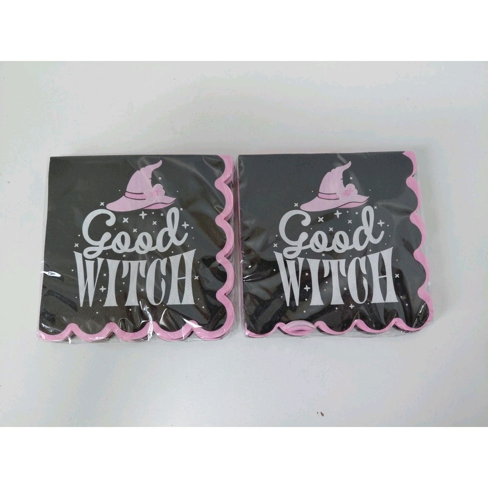 SET of 2 Halloween Beverage Napkins 4.7 in 40 Pieces Total Good Bad Witch NEW